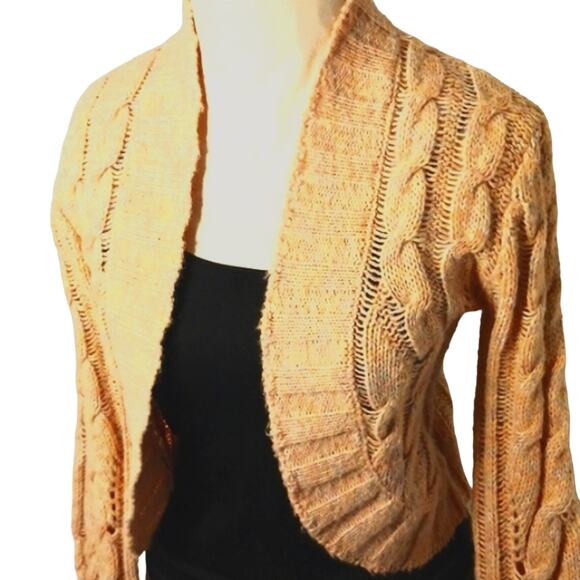 Bolero Knitted Cable Knit Sweater Size M PEACH Extra Long Sleeves Cropped Boho - Picture 11 of 16